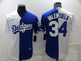 Wholesale Cheap Men\'s Los Angeles Dodgers #34 Toro Valenzuela White Blue Split Cool Base Stitched Baseball Jersey