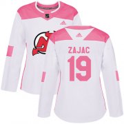 Wholesale Cheap Adidas Devils #19 Travis Zajac White/Pink Authentic Fashion Women's Stitched NHL Jersey