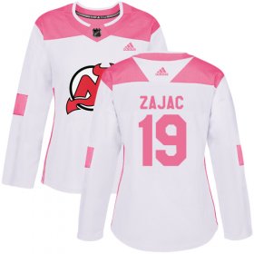 Wholesale Cheap Adidas Devils #19 Travis Zajac White/Pink Authentic Fashion Women\'s Stitched NHL Jersey