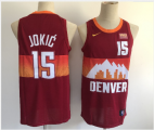 Wholesale Cheap Men's Denver Nuggets #15 Nikola Jokic Red 2021 City Edition NBA Swingman Jersey With The Sponsor Logo