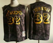 Wholesale Cheap Men's Los Angeles Lakers #32 Magic Johnson 1984-85 Purple With Yellow Hardwood Classics Soul Swingman Throwback Jersey