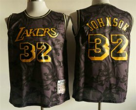 Wholesale Cheap Men\'s Los Angeles Lakers #32 Magic Johnson 1984-85 Purple With Yellow Hardwood Classics Soul Swingman Throwback Jersey
