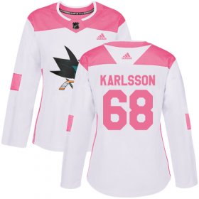 Wholesale Cheap Adidas Sharks #68 Melker Karlsson White/Pink Authentic Fashion Women\'s Stitched NHL Jersey