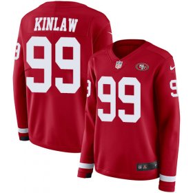 Wholesale Cheap Nike 49ers #99 Javon Kinlaw Red Team Color Women\'s Stitched NFL Limited Therma Long Sleeve Jersey