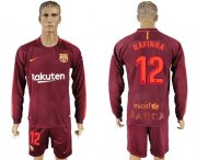 Wholesale Cheap Barcelona #12 Rafinha Sec Away Long Sleeves Soccer Club Jersey