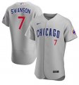 Wholesale Cheap Men's Chicago Cubs #7 Dansby Swanson Gray Flex Base Stitched Baseball Jersey