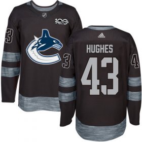 Wholesale Cheap Adidas Canucks #43 Quinn Hughes Black 1917-2017 100th Anniversary Stitched NHL Jersey