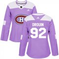 Wholesale Cheap Adidas Canadiens #92 Jonathan Drouin Purple Authentic Fights Cancer Women's Stitched NHL Jersey