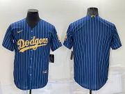 Wholesale Cheap Men's Los Angeles Dodgers Blank Navy Blue Gold Pinstripe Stitched MLB Cool Base Nike Jersey