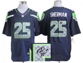 Wholesale Cheap Nike Seahawks #25 Richard Sherman Steel Blue Team Color Men\'s Stitched NFL Elite Autographed Jersey