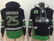 Wholesale Cheap Nike Seahawks #25 Richard Sherman Navy Blue/Green Name & Number Pullover NFL Hoodie