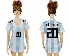 Wholesale Cheap Women\'s Argentina #20 Kun Aguero Home Soccer Country Jersey