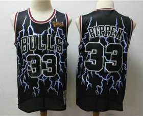 Wholesale Cheap Men\'s Chicago Bulls #33 Scottie Pippen Black Lightning Hardwood Classics Soul Swingman Throwback Jersey