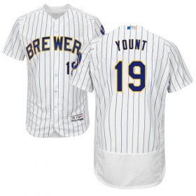 Wholesale Cheap Brewers #19 Robin Yount White Strip Flexbase Authentic Collection Stitched MLB Jersey