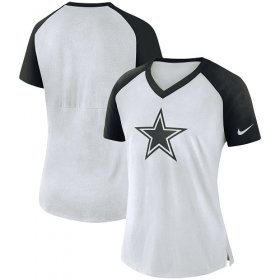 Wholesale Cheap Women\'s Dallas Cowboys Nike White-Navy Top V-Neck T-Shirt