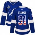 Cheap Adidas Lightning #91 Steven Stamkos Blue Home Authentic USA Flag Women's 2020 Stanley Cup Champions Stitched NHL Jersey