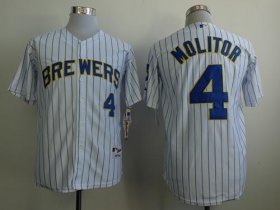 Wholesale Cheap Brewers #4 Paul Molitor White (Blue Strip) Stitched MLB Jersey