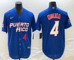 Cheap Mens Puerto Rico Baseball #4 Yadier Molina Number 2023 Blue World Baseball Classic Stitched Jersey