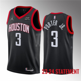 Wholesale Cheap Men\'s Houston Rockets #3 Kevin Porter Jr. Black 2023 Statement Edition Stitched Basketball Jersey