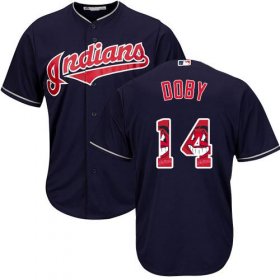 Wholesale Cheap Indians #14 Larry Doby Navy Blue Team Logo Fashion Stitched MLB Jersey