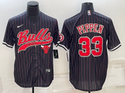 Wholesale Cheap Men's Chicago Bulls #33 Scottie Pippen Black Pinstripe With Patch Cool Base Stitched Baseball Jersey