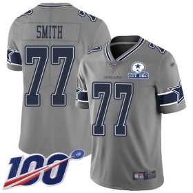 Wholesale Cheap Nike Cowboys #77 Tyron Smith Gray Men\'s Stitched With Established In 1960 Patch NFL Limited Inverted Legend 100th Season Jersey