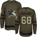 Wholesale Cheap Adidas Sharks #68 Melker Karlsson Green Salute to Service Stitched NHL Jersey