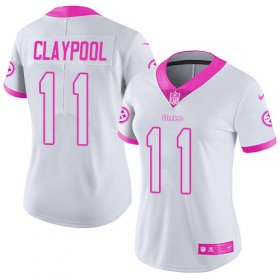 Wholesale Cheap Nike Steelers #11 Chase Claypool White/Pink Women\'s Stitched NFL Limited Rush Fashion Jersey