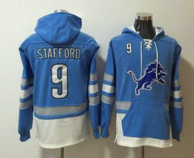 Wholesale Cheap Men\'s Detroit Lions #9 Matthew Stafford NEW Blue Pocket Stitched NFL Pullover Hoodie