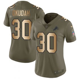Wholesale Cheap Nike Lions #30 Jeff Okudah Olive/Gold Women\'s Stitched NFL Limited 2017 Salute To Service Jersey