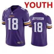 Wholesale Cheap Youth Minnesota Vikings #18 Justin Jefferson 2020 Purple Vapor Untouchable Limited Stitched Jersey
