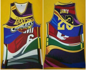 Wholesale Cheap Men\'s Los Angeles Lakers #23 Lebron James Multi Color Swingman Printed NBA Jersey