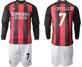 Wholesale Cheap Men 2020-2021 club AC milan home long sleeve 7 red Soccer Jerseys1
