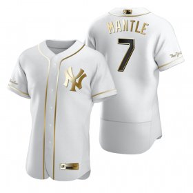 Wholesale Cheap New York Yankees #7 Mickey Mantle White Nike Men\'s Authentic Golden Edition MLB Jersey