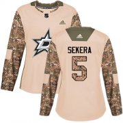 Cheap Adidas Stars #5 Andrej Sekera Camo Authentic 2017 Veterans Day Women's Stitched NHL Jersey