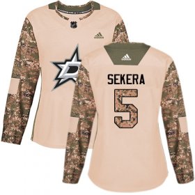 Cheap Adidas Stars #5 Andrej Sekera Camo Authentic 2017 Veterans Day Women\'s Stitched NHL Jersey