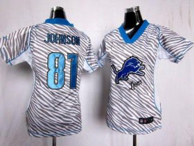Wholesale Cheap Nike Lions #81 Calvin Johnson Zebra Women\'s Stitched NFL Elite Jersey