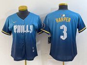 Cheap Women's Philadelphia Phillies #3 Bryce Harper Blue 2024 City Connect Limited Stitched Jersey