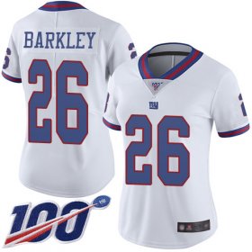 Wholesale Cheap Nike Giants #26 Saquon Barkley White Women\'s Stitched NFL Limited Rush 100th Season Jersey