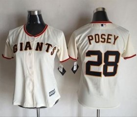 Wholesale Cheap Giants #28 Buster Posey Cream Women\'s Home Stitched MLB Jersey