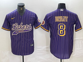 Cheap Men\'s Los Angeles Lakers #8 Kobe Bryant Purple Pinstripe Cool Base Stitched Baseball Jersey
