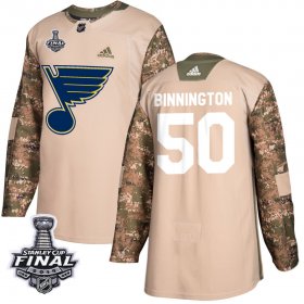 Wholesale Cheap Adidas Blues #50 Jordan Binnington Camo Authentic 2017 Veterans Day 2019 Stanley Cup Final Stitched NHL Jersey