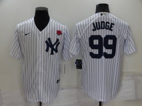 Wholesale Cheap Men\'s New York Yankees #99 Aaron Judge White Cool Base Stitched Rose Baseball Jersey
