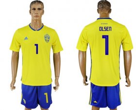 Wholesale Cheap Sweden #1 Olsen Home Soccer Country Jersey