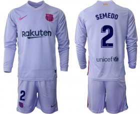Wholesale Cheap Men 2021-2022 Club Barcelona Second away purple Long Sleeve 2 Soccer Jersey