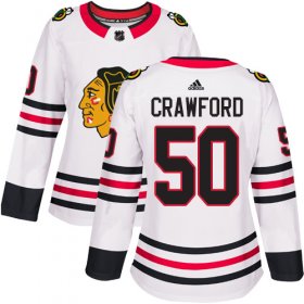 Wholesale Cheap Adidas Blackhawks #50 Corey Crawford White Road Authentic Women\'s Stitched NHL Jersey