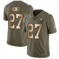 Wholesale Cheap Nike Browns #27 Kareem Hunt Olive/Gold Men's Stitched NFL Limited 2017 Salute To Service Jersey