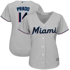 Wholesale Cheap Marlins #14 Martin Prado Grey Road Women\'s Stitched MLB Jersey