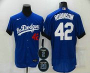 Wholesale Cheap Men's Los Angeles Dodgers #42 Jackie Robinson Blue #2 #20 Patch City Connect Flex Base Stitched Jersey