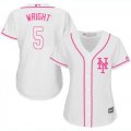 Wholesale Cheap Mets #5 David Wright White/Pink Fashion Women's Stitched MLB Jersey